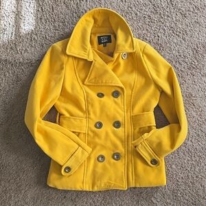 INSPIRED HEARTS FAUX WOOL PEA COAT MISSES SIZE M MUSTARD YELLOW.
